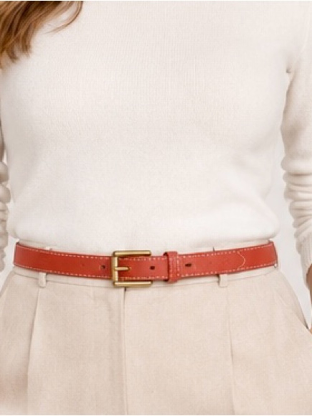 Michael Kors Coral Leather Belt with Brass Buckle – Size Large